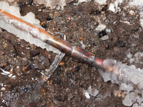 Frozen Cracked Copper Water Main Pipe Leaking